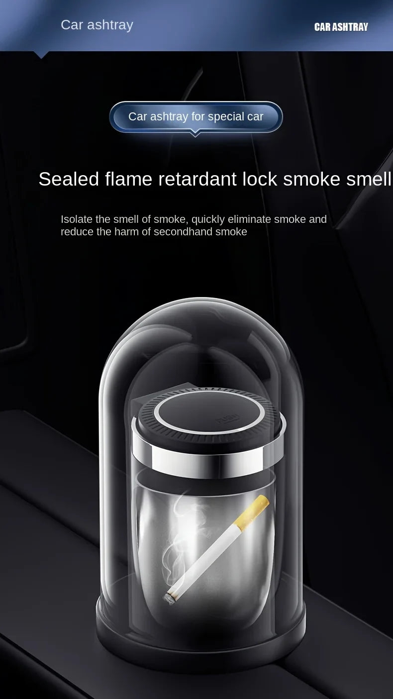 Car Ashtray One-Click Opening with LED Light - Splash Proof Alloy Liner, Automotive Interior Accessory Fall 2026 Gift