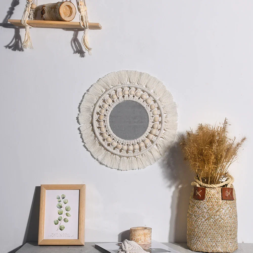 Macrame Mirror Set Cotton Fringe Boho Wall Hanging Mirrors Fall 2025 Cozy Nursery Home Decor Gift