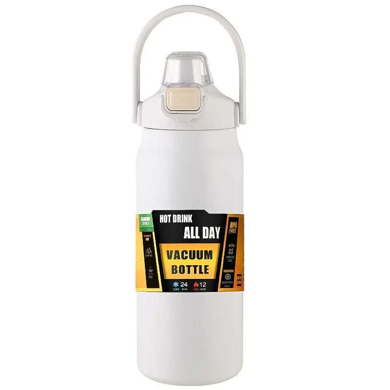800ml Stainless Steel Thermos Mug - Portable Vacuum Flask for Hot & Cold Drinks, Outdoor Sports Water Bottle with Straw