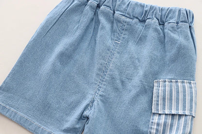 Different viewpoint of the boys striped shirt and denim shorts set - view 5