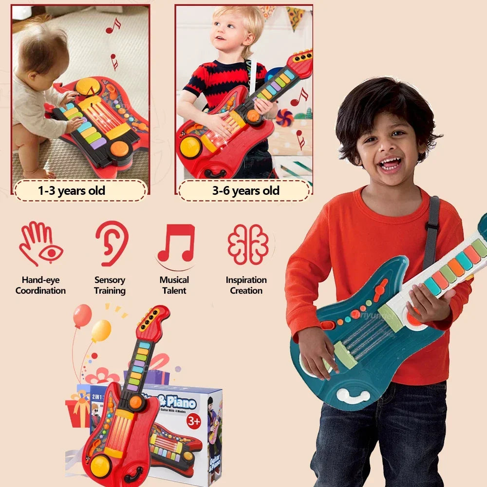 Multifunctional 3-in-1 Musical Toy for Kids - Folding Guitar, Piano, and Drum Set, Perfect Birthday Gift for Boys and Girls Age 3+