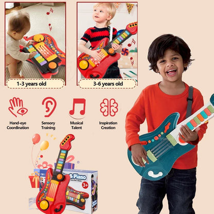 Multifunctional 3-in-1 Musical Toy for Kids - Folding Guitar, Piano, and Drum Set, Perfect Birthday Gift for Boys and Girls Age 3+