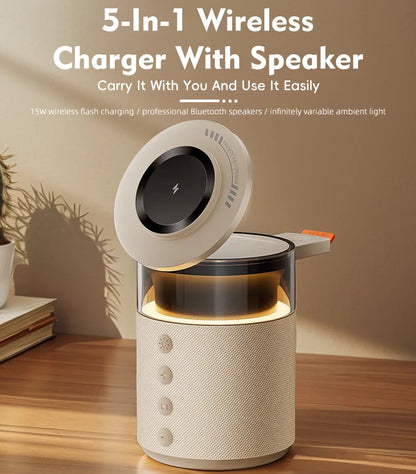 Wireless Charging Station 5 In 1 Magnetic Dock With Bluetooth Speaker Night Light Back To School 2026 Gift