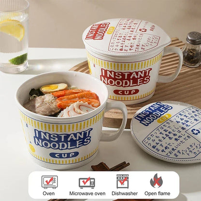 Instant Noodle Bowl Ceramic With Handle And Lid Large