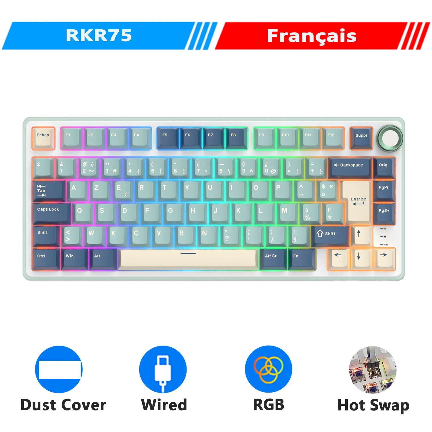 Mechanical Keyboard R75 Gasket 80Key RGB Hot Swap Spanish