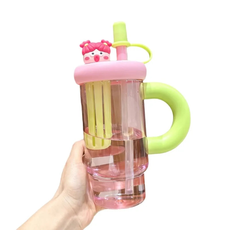 Straw Cup 900ml Cartoon Cute Portable Water Cup Summer 2025 Large Capacity High Temperature Resistant Outdoor