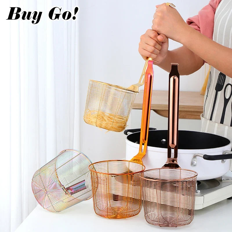 Stainless Steel Frying Basket Mesh Colander – Multi-Use Kitchen Strainer for Noodles and Dumplings, Viral 2026 Trend
