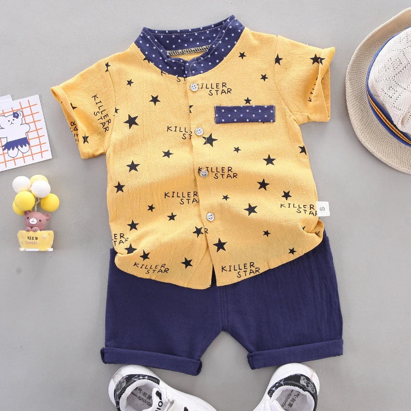 Baby boy wearing a summer t-shirt and shorts set