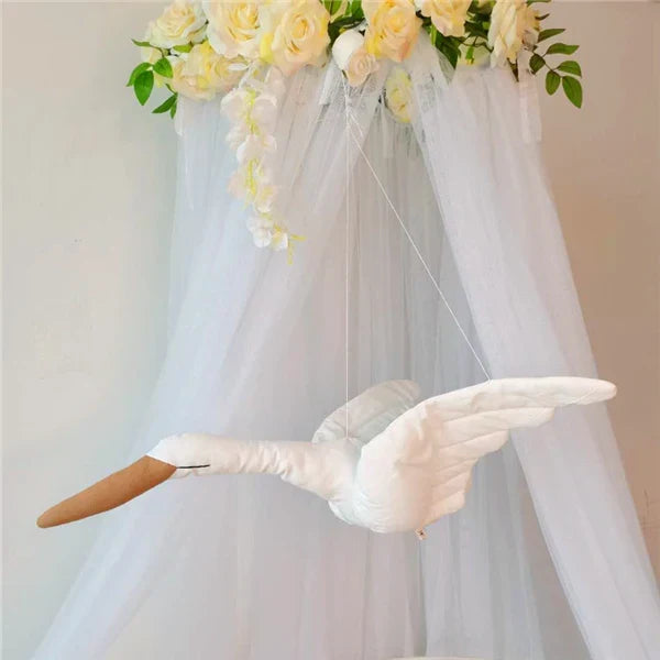 Plush Swan Wall Hanging Mobile Soothing Pillow Nursery Decor Fall 2025 Boho Kids Room Calming Accent