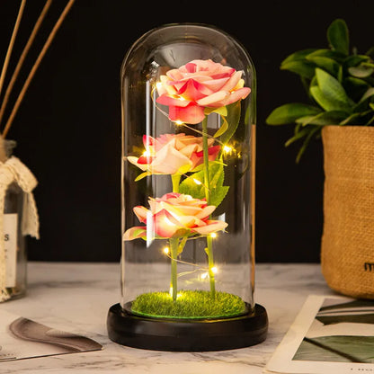 LED Rose Glass Cover Ornament - Romantic Valentine's Day Gift and Wedding Decor