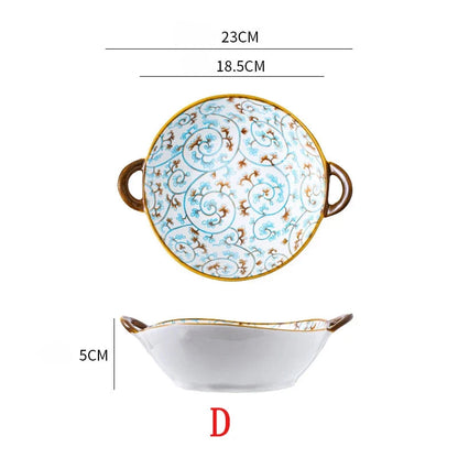 7.5 Inch Japanese Ceramic Noodle Bowl With Handles Blue