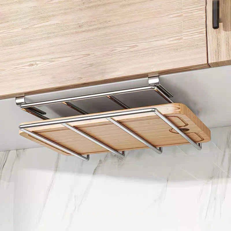 Under Cabinet Cutting Board Organizer Stainless Steel Hanging Rack Kitchen Space Saving Fall 2025 Countertop Saver