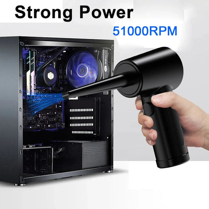 USB Rechargeable Mini Electric Compressed Air Duster with Accessories - 51000 RPM Cordless Cleaner for PC, Keyboard, Car, & Electronics