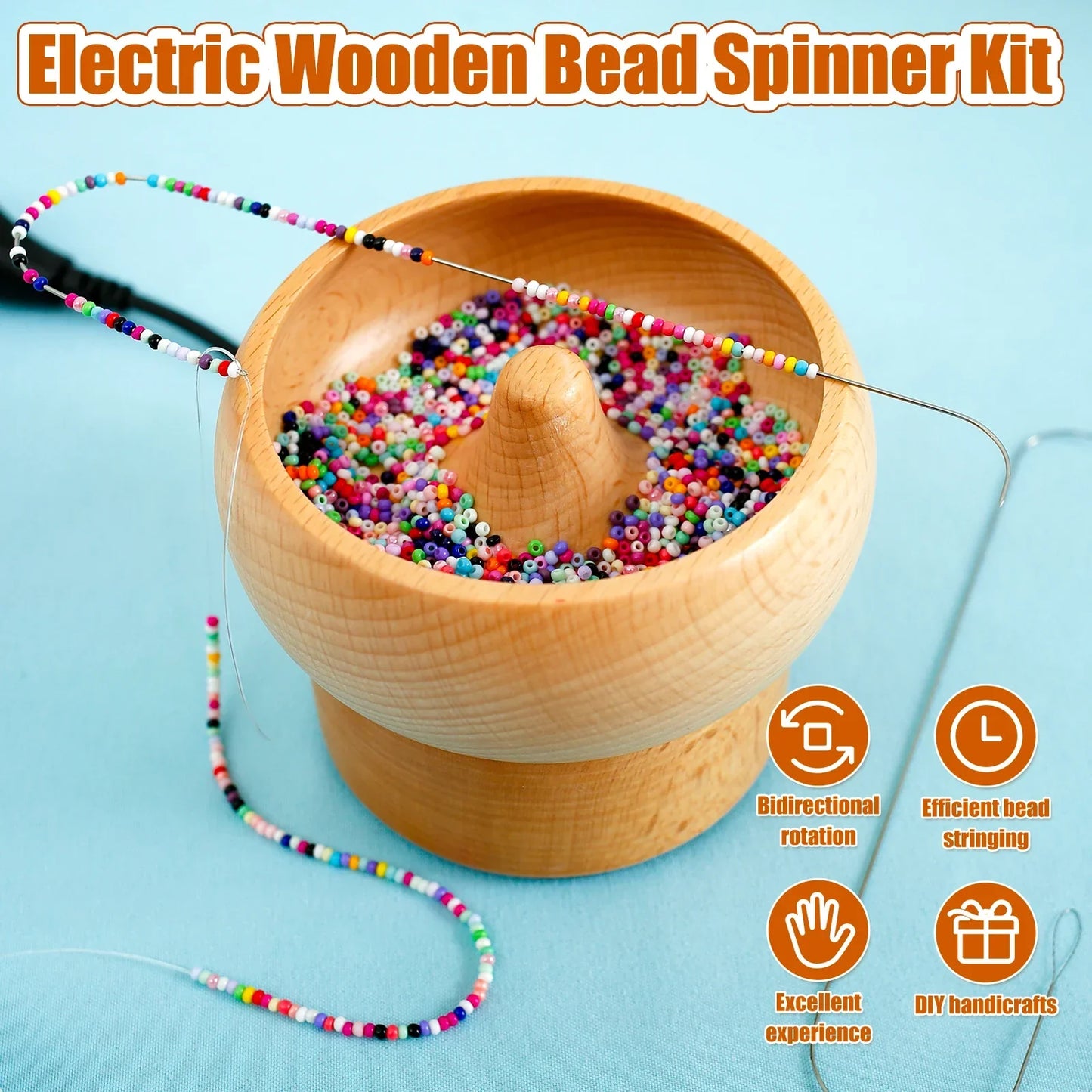 Bead Stringing Machine Electric Wooden Spinner Craft Tool Back To School 2025 Quick Bracelet Necklace Maker