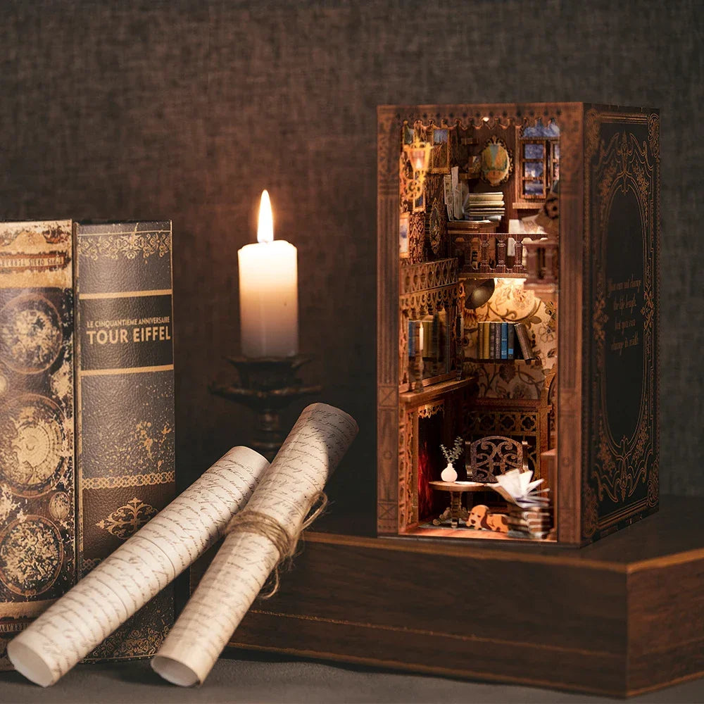 DIY Book Nook Kit Wooden Miniature Shelf Insert Roombox Dollhouse Model Holiday 2025 Cozy Library Gift
