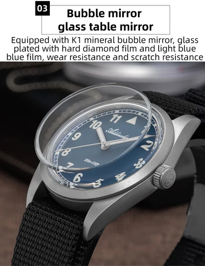 Waterproof Diver Quartz Watch Luminous Hands, Nylon Strap, 100m Water Resistance