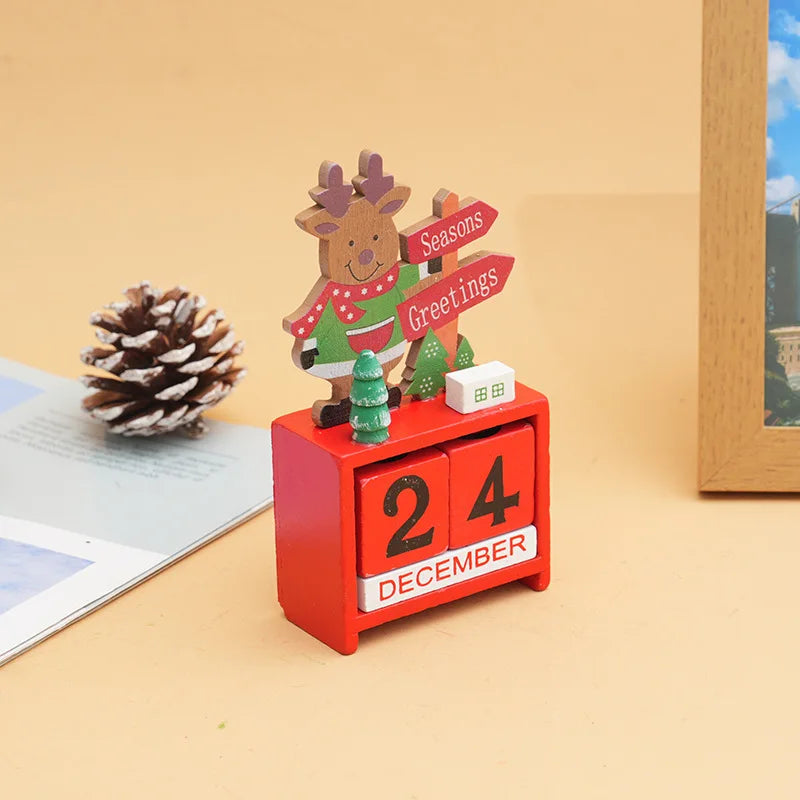 Christmas Wooden Countdown Calendar Ornament Tabletop Decor