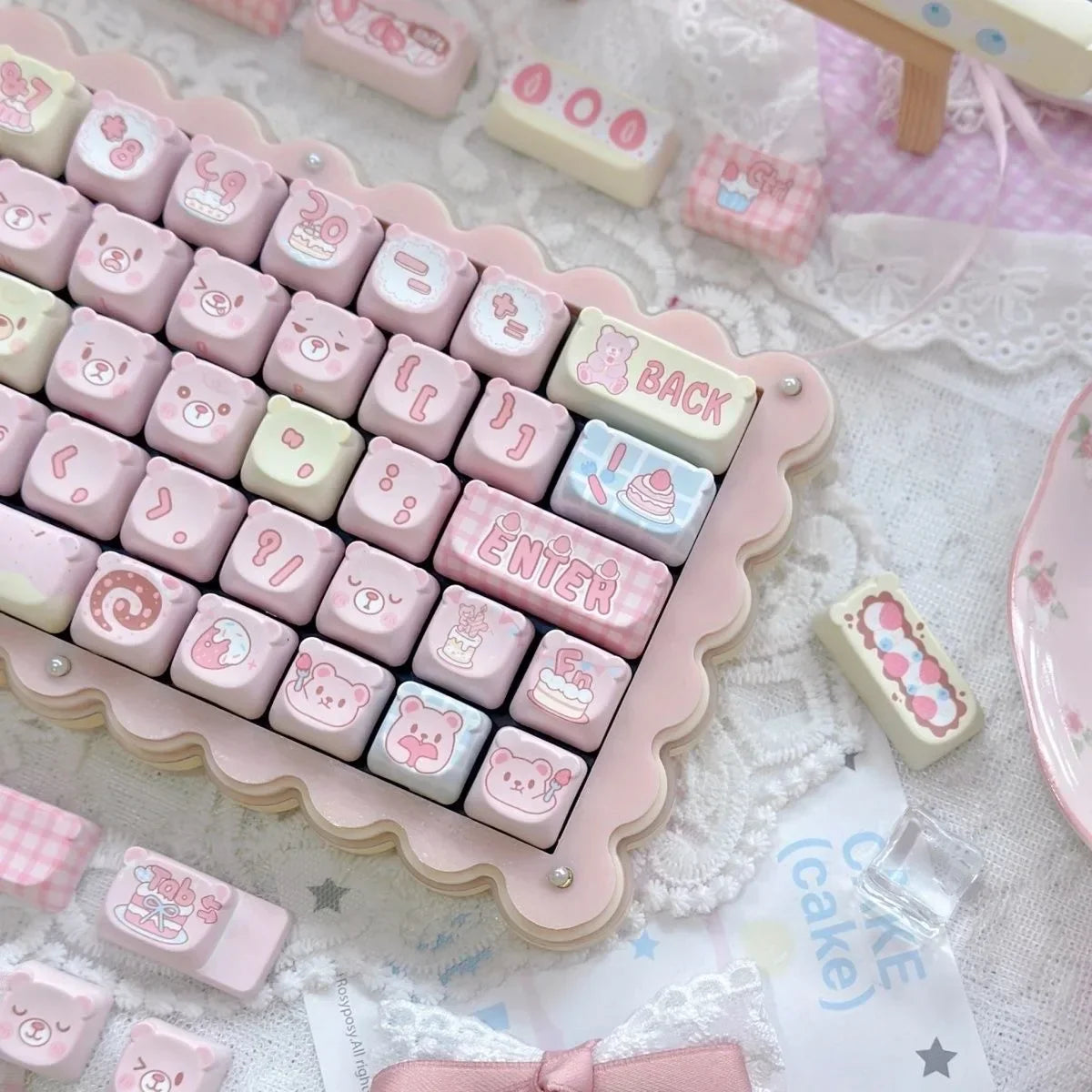 Keycaps PBT Cat Keycap Set Alice Layout 2.25U 2.75U Pastel Mechanical Keyboard TikTok Viral Fall 2025 Cute Desk Gift