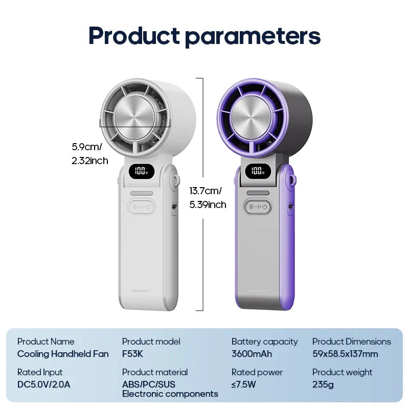 Handheld Fan Foldable Outdoor Cooling 3600mAh Battery 100 Level Turbo Summer 2026