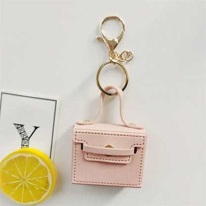 1+1 Free Birkin Inspired Mini Hand Bag - Solid Color PU Leather Coin Bag Keychain Charm