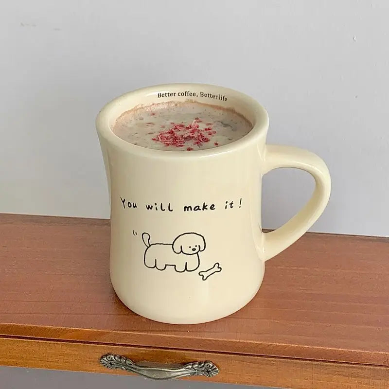 Ceramic Mug Cream Teddy Bear Print Coffee Cup With Handle Korean Cute Breakfast Mug Fall 2025 Cute Gift Easy Grip