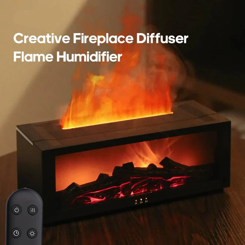 Essential Oil Diffuser Fireplace Flame Humidifier Colorful LED Aroma Mist Remote Timer USB Cozy Fall 2025 Gift
