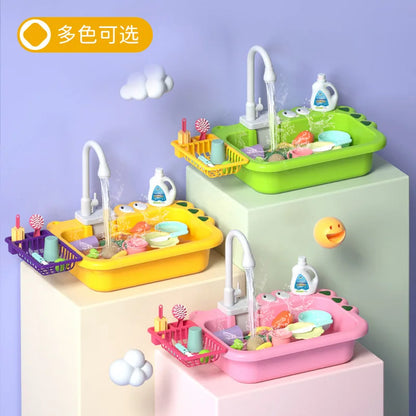 Electric Dishwasher Toy Set for Kids, Interactive Pretend Play Kitchen Sink with Sound, Multi-Color, Educational Role Play