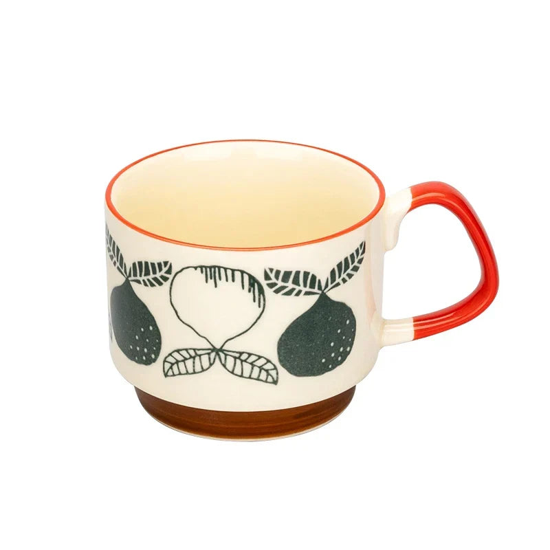 Coffee Mug 300ml Japanese Flower Ceramic Set Retro Drinkware Office Entertaining Fall 2025 Ergonomic Handgrip Gift