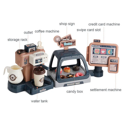 Pretend Play Coffee and Bakery Set with Cash Register and Kitchen Accessories for Kids