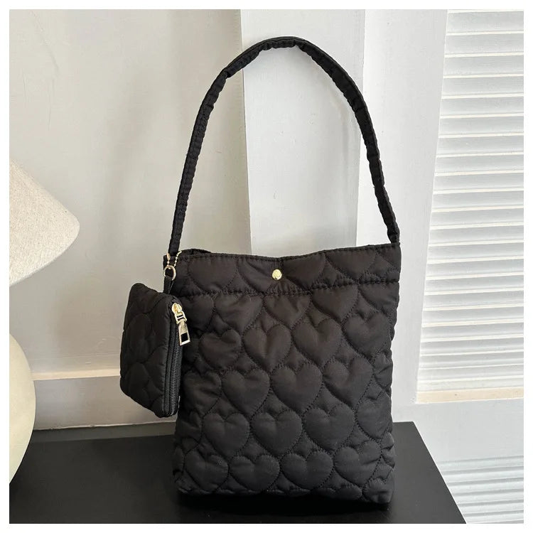 Cozy women's quilted tote – padded square shoulder bag, polyester, casual everyday