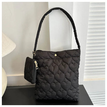 Cozy women's quilted tote – padded square shoulder bag, polyester, casual everyday