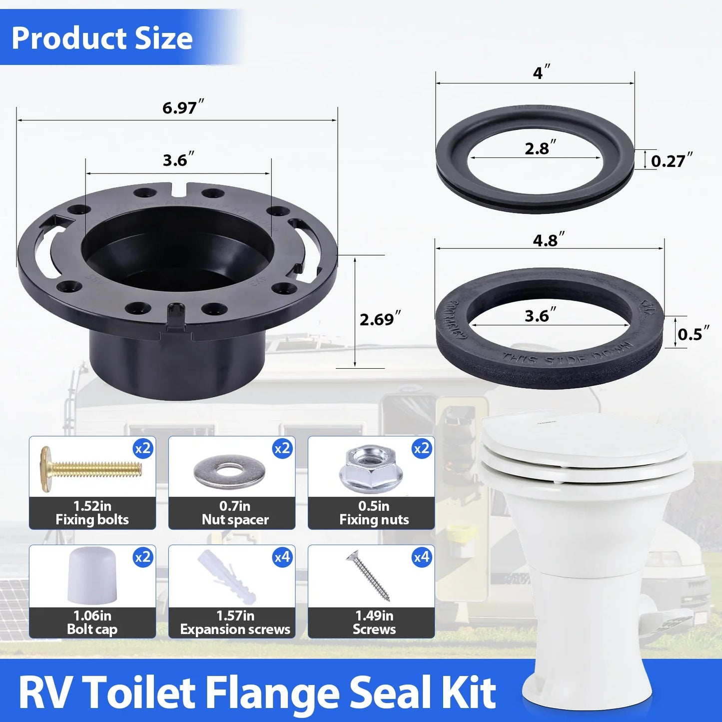 RV Toilet Seal Kit 3-Inch Flange Replacement for 300/310/320 RV Toilets Fall 2026 Easy Install Durable ABS