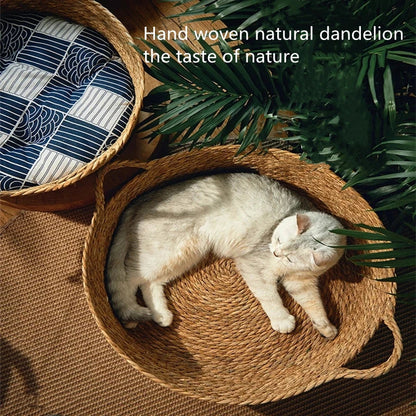 Rattan Cat Nest Handwoven Bamboo Bed Four Seasons 2025 Natural Cool Cozy Hideaway Eco Friendly