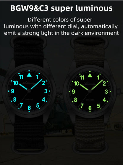 Waterproof Diver Quartz Watch Luminous Hands, Nylon Strap, 100m Water Resistance