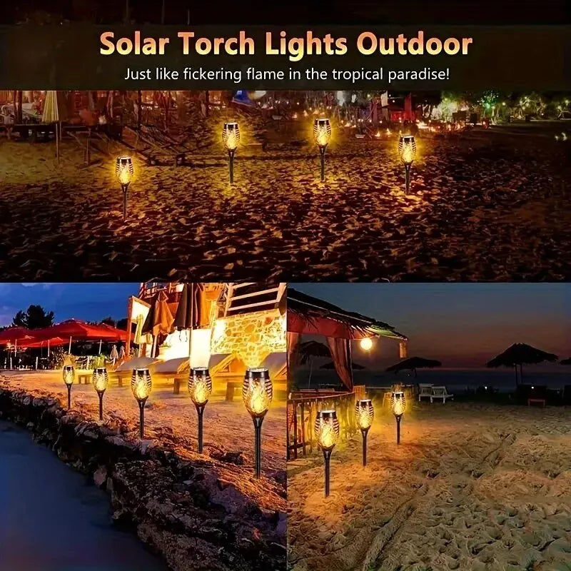 LED Solar Flame Torch Light - Waterproof Outdoor Garden Decoration, Flickering Lawn Lamp