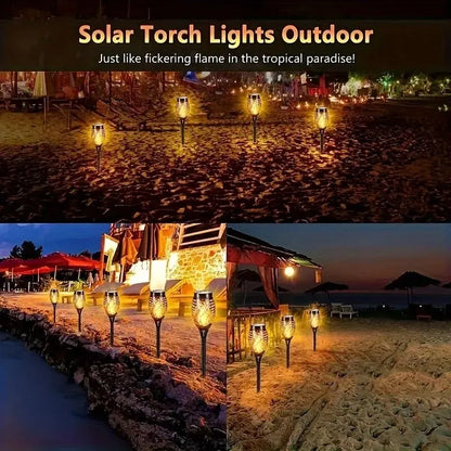LED Solar Flame Torch Light - Waterproof Outdoor Garden Decoration, Flickering Lawn Lamp