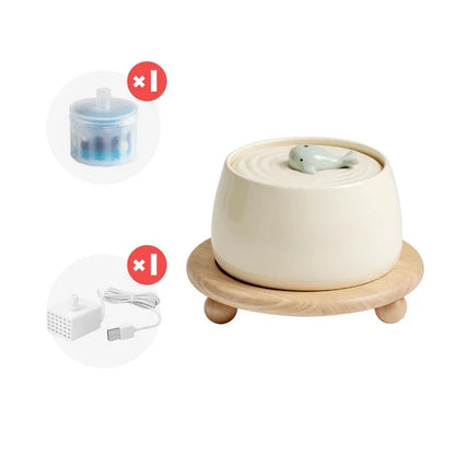 Cat Water Fountain 1300ml Ceramic USB Charging Pet Fountain With Filter And Wooden Stand Fall 2025 Continuous Hydration