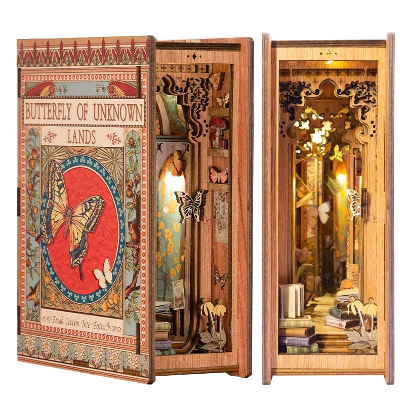 DIY Book Nook Kit Wooden Miniature Shelf Insert Roombox Dollhouse Model Holiday 2025 Cozy Library Gift