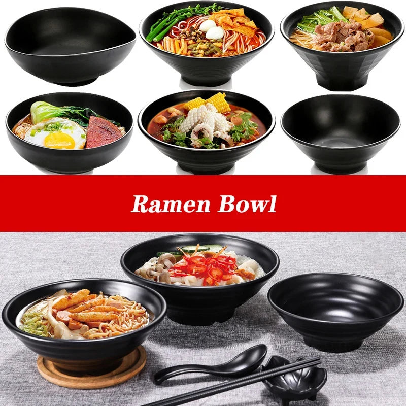 Ramen Bowl Black Plastic Japanese Style Noodle Bowl
