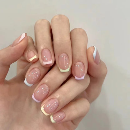 Press On Nails Short Square White Minimalist False Nail Tips Set Spring 2026 Reusable