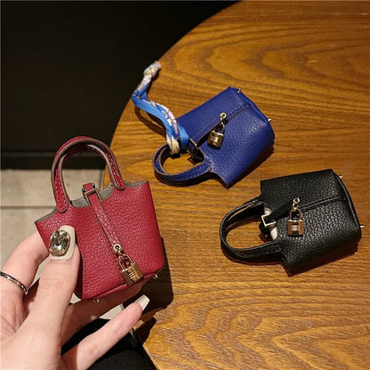 Birkin Inspired Mini Hand Bag - Leather Basket Bag Charm Keychain & Earphone Case