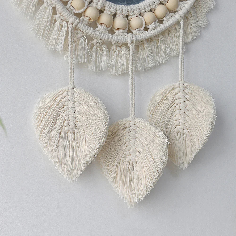 Macrame Mirror Set Cotton Fringe Boho Wall Hanging Mirrors Fall 2025 Cozy Nursery Home Decor Gift