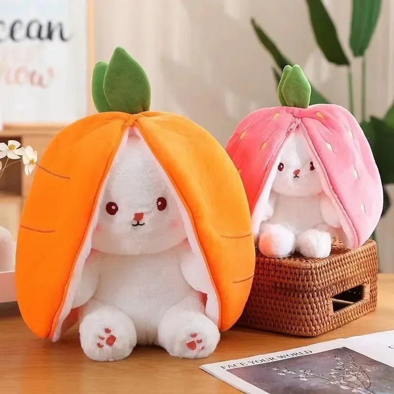 Plush Bunny 25cm Strawberry Carrot Transforming Toy Kids Birthday Gift Fall 2025 Cute Cuddly Surprise