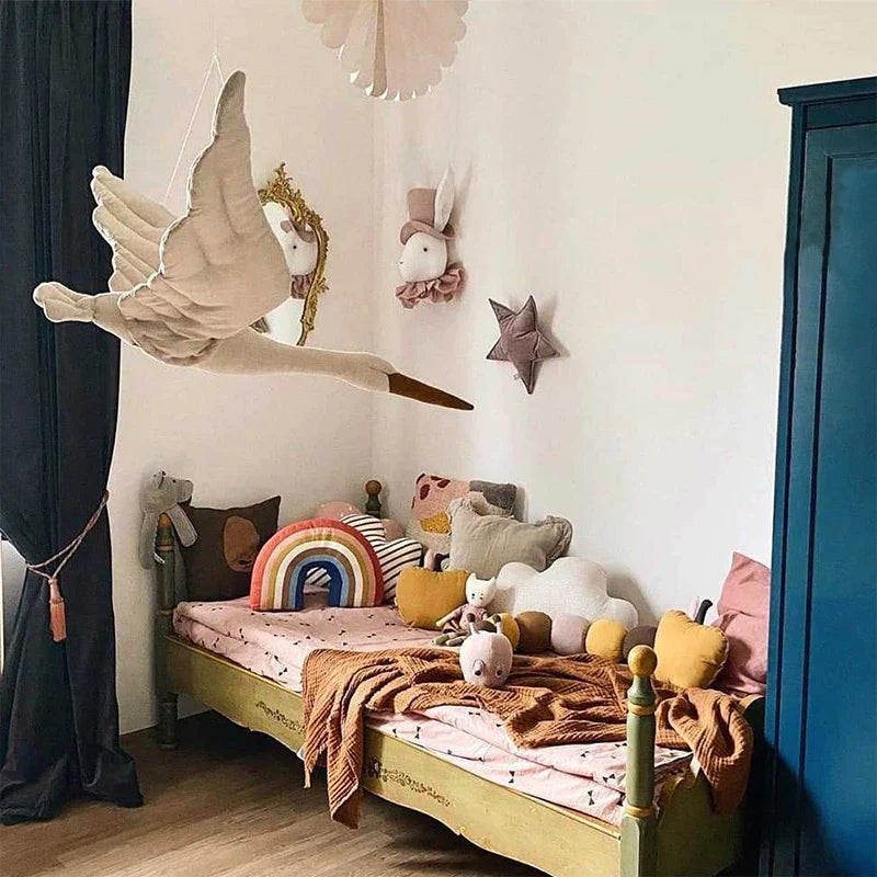 Plush Swan Wall Hanging Mobile Soothing Pillow Nursery Decor Fall 2025 Boho Kids Room Calming Accent