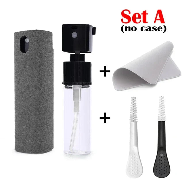Microfiber Screen Cleaner Spray Set with Cloth & Brush for Smartphones, Tablets, Laptops
