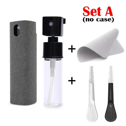 Microfiber Screen Cleaner Spray Set with Cloth & Brush for Smartphones, Tablets, Laptops
