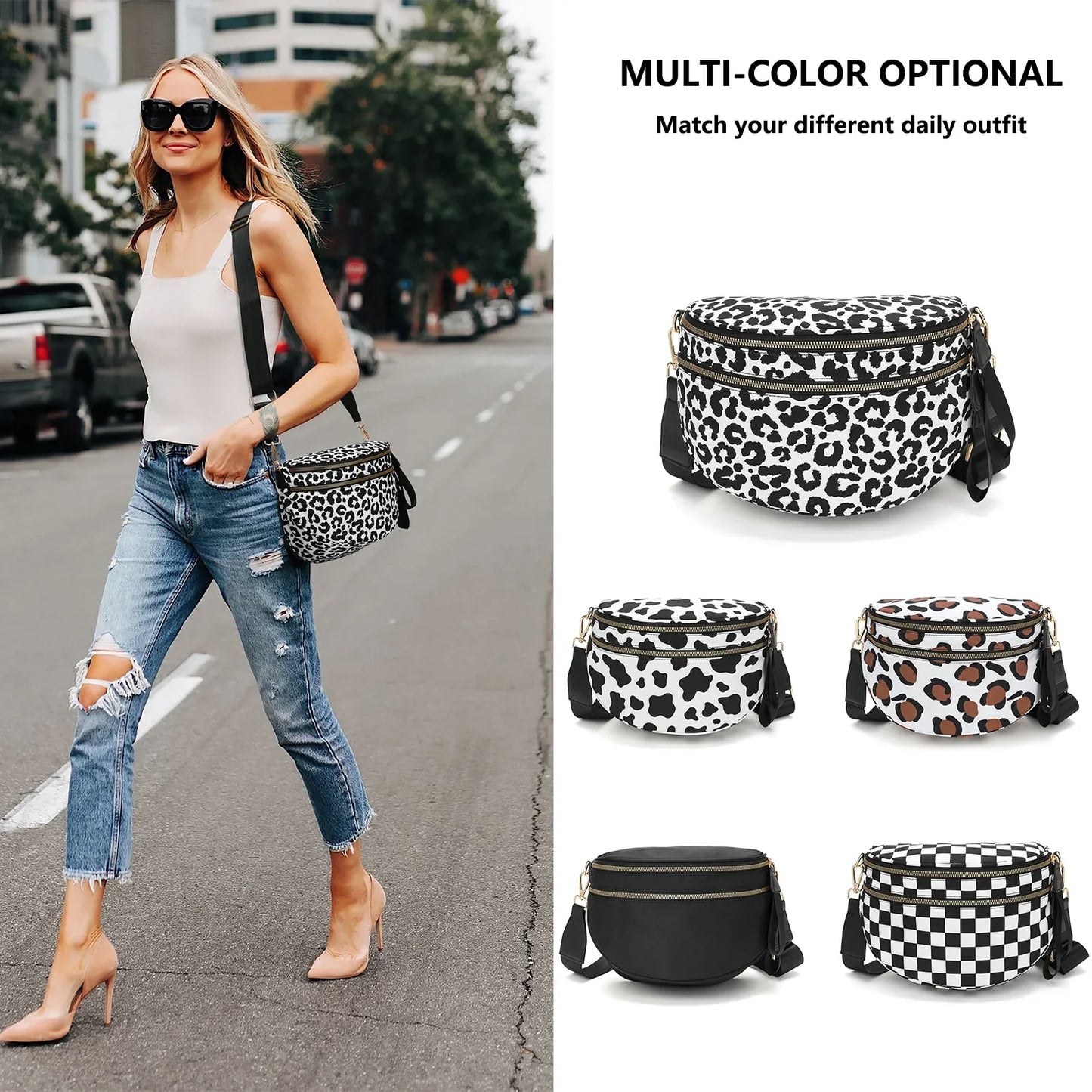 Casual women's checkered fanny pack – large capacity bum bag, adjustable crossbody mommy travel bag