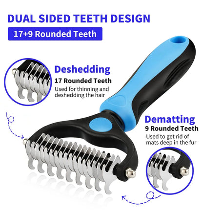 Pet Grooming Care Deshedding Brush for Dogs & Cats - Fur Remover & Knot Cutter Comb
