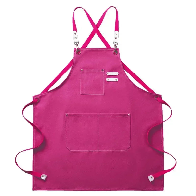 Canvas Apron Adjustable Crossback Work Apron For Kitchen Chef Restaurant Cafe Fall 2025 Durable Pockets