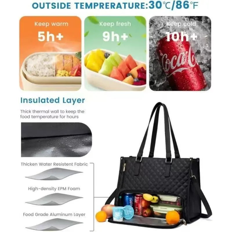 Insulated Lunch Bag Black Shoulder Laptop Bag 2-in-1 Large Capacity Back to School 2026 Gift